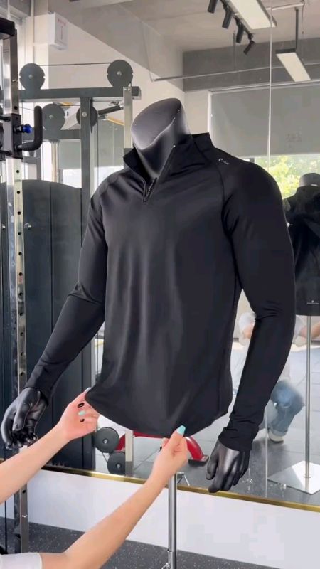 Unisex Quick-Dry Training T-Shirt Half-Zip Long Sleeve Workout Set Cycling Running Breathable Top Black/White