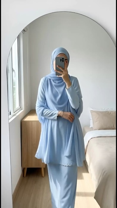 Baju kurung ni simple je… tp klau letak shawl lembut drape di bahu/lengan, terus nampak classy ✨ #bajukurung #SimpleTapiClassy #StyleTips #ootdraya