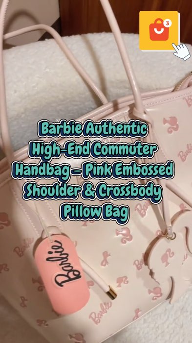 Barbie Authentic High-End Commuter Handbag – Pink Embossed Shoulder & Crossbody Pillow Bag✨#shopeelagimurah