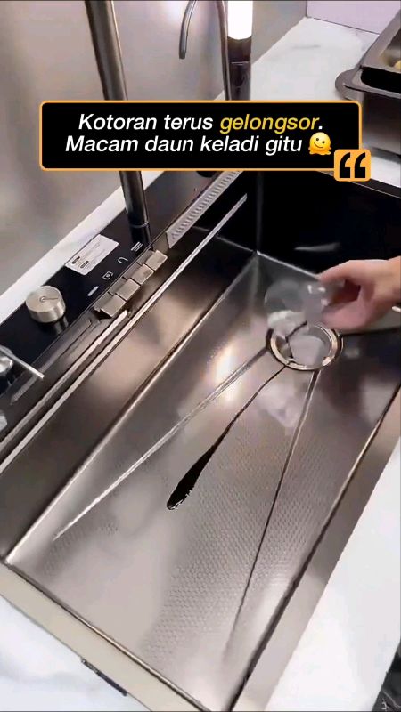 Waterfall Kitchen Sink Deluxe SUS304 tebal 4mm permukaan honeycomb nano tahan karat & anti-minyak #SinkiAirTerjun #WaterfallSink #kitchensinki